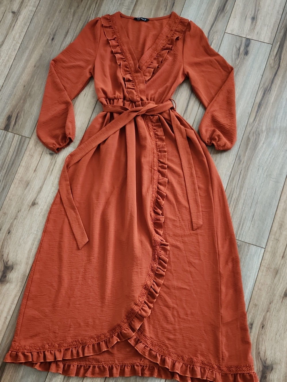 Simplee Apparel Burnt Orange Ruffle Maxi Wrap Dress Boho Women's Size Medium
